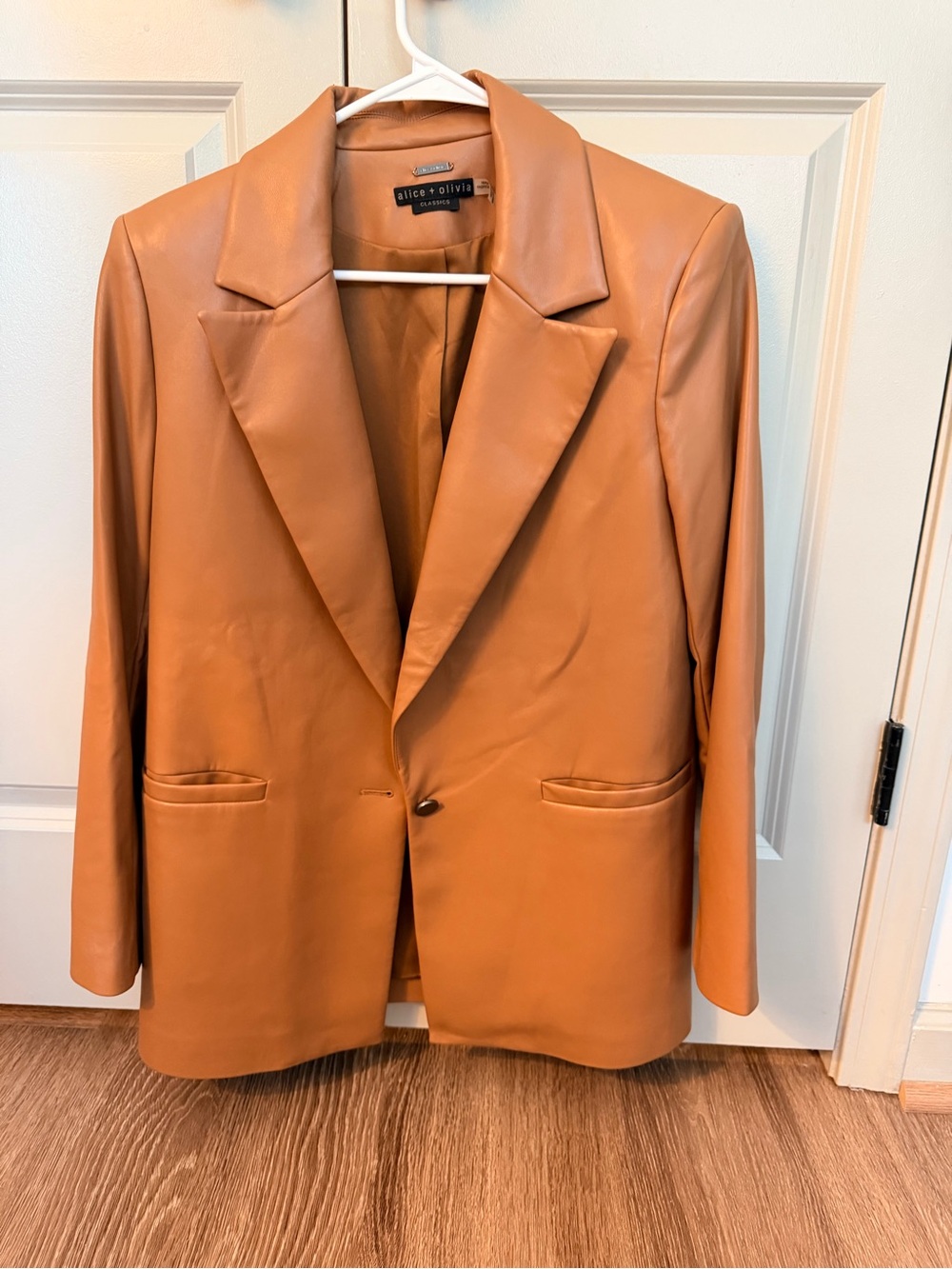 Alice + Olivia Cognac Vegan Leather Blazer Jacket
